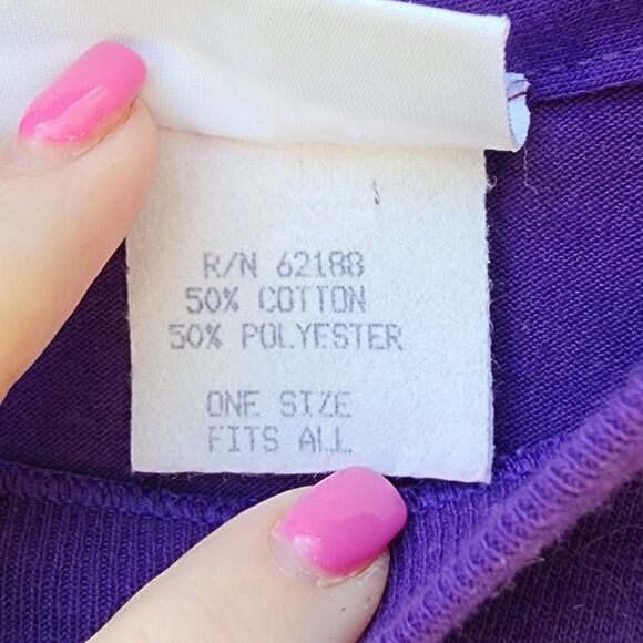 Vintage 80s peddlers Top Tshirt Purple Southwest Art to Wear Cactus Adobe ONE SI - Picture 5 of 6